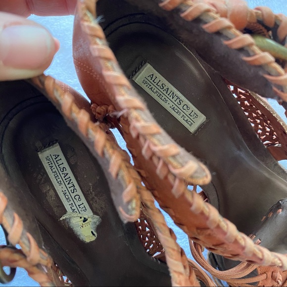 All Saints Tain Platform Weaved Leather Heels - Picture 8 of 11